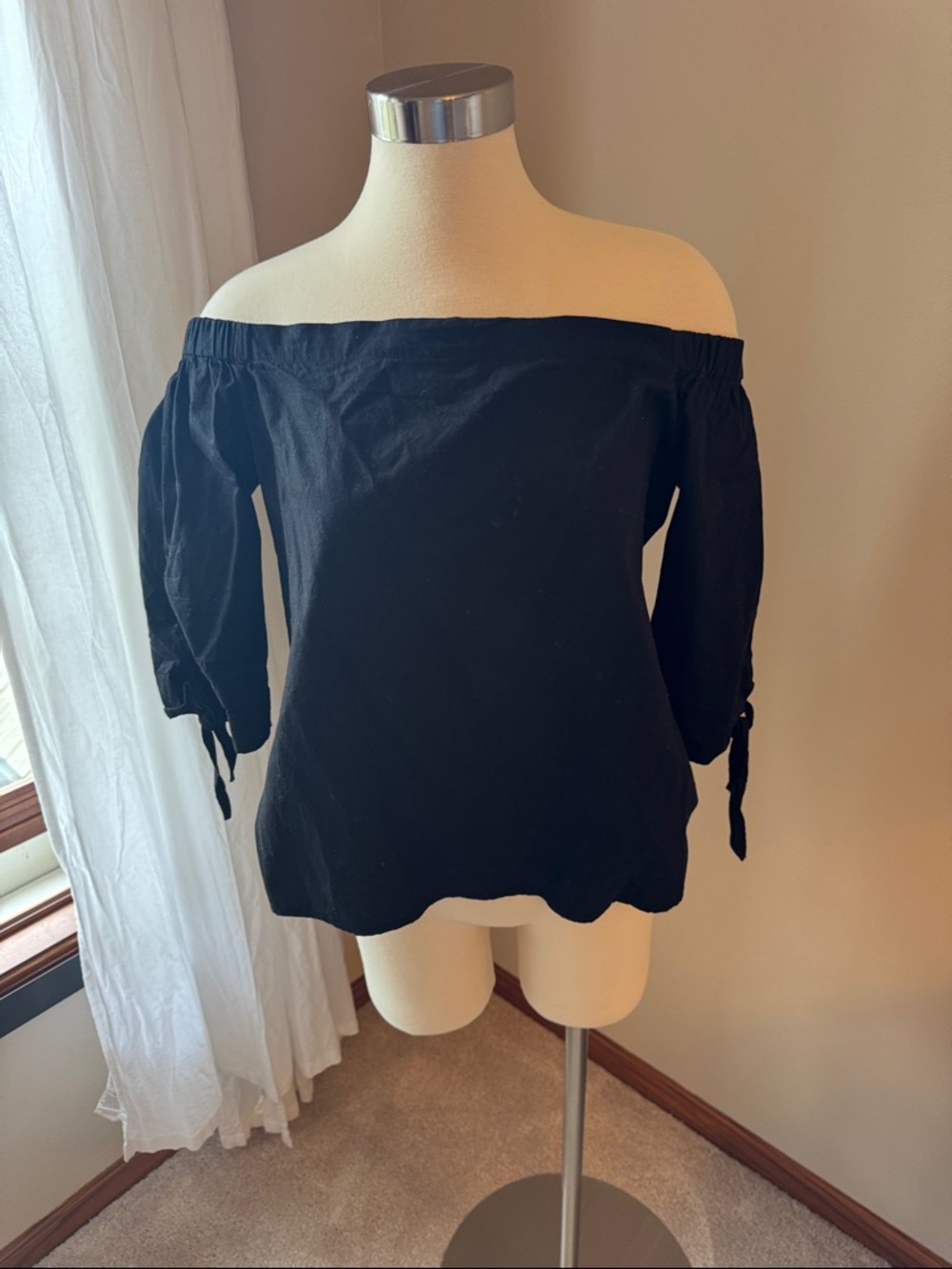 miami Black Off-Shoulder Tie-Sleeve Blouse